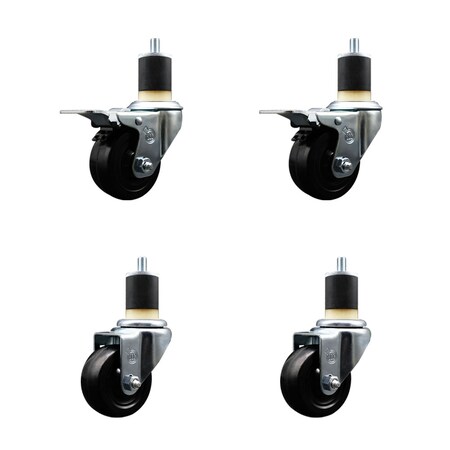 Service Caster 3'' SS Soft Rubber Swivel 1-7/8'' Expanding Stem Caster Set 2 Total Lock Brakes, 4PK SCC-SSEXTTL20S314-SRS-2-S-2-178